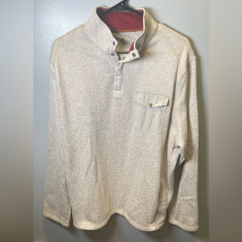 Woolrich Men's‎ XL Mock Neck Beige 1/4 Button Pullover Sweater